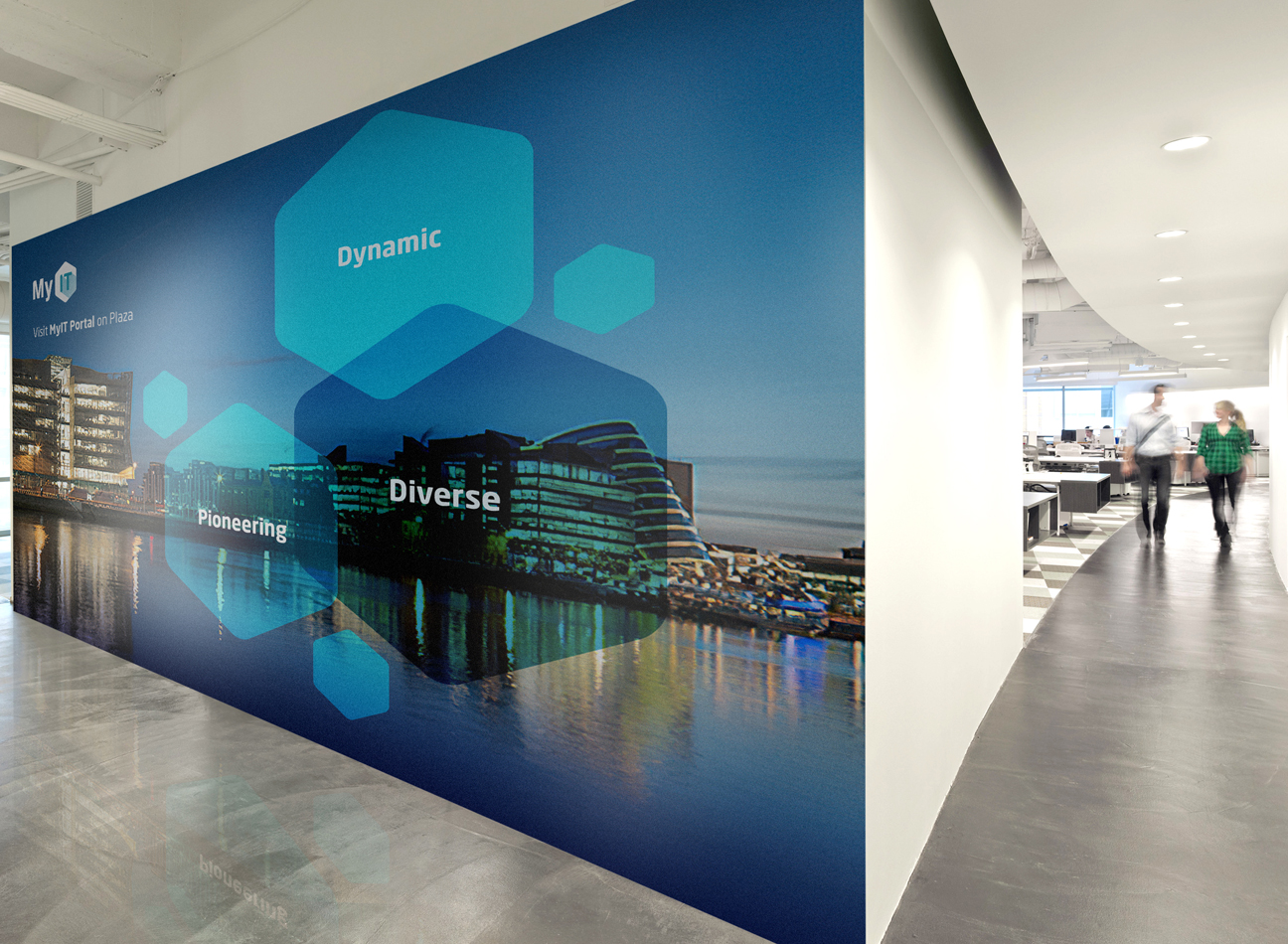 Wall signage design showing the Central bank of Ireland and their mission statemtent