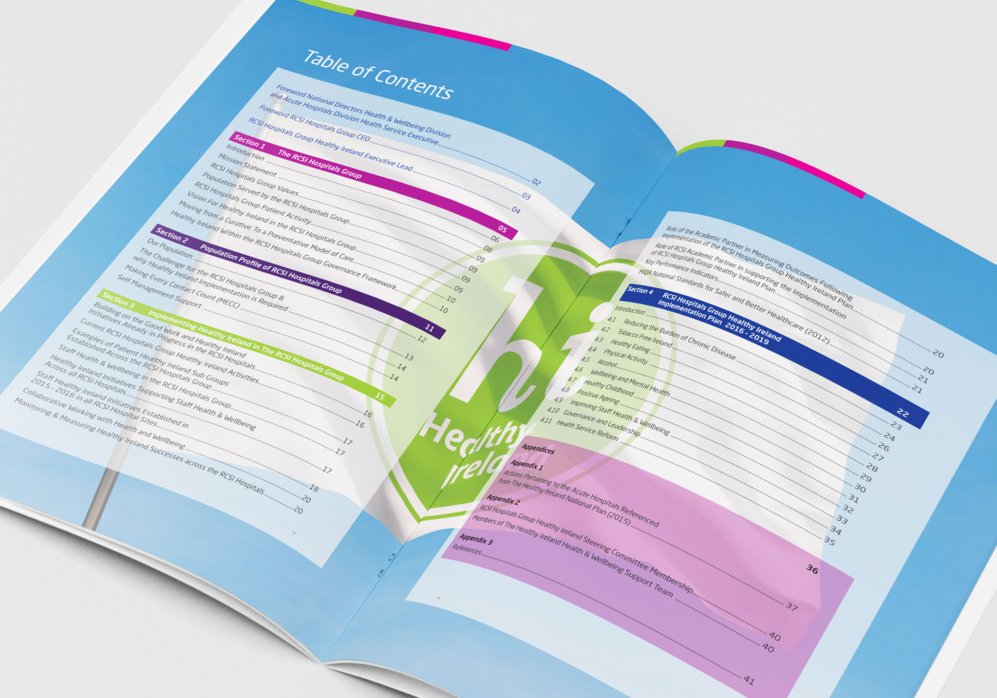 Healthy Ireland contents page design from the implementation plan report