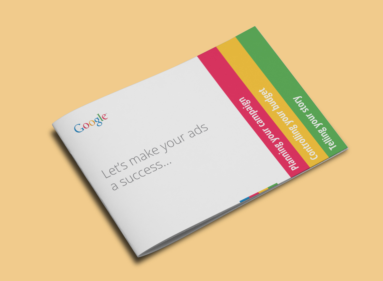 Direct mail leaflet for Google with coloured tabs on a yellow background